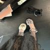 Sandalias Planas de Plataforma con Suela Gruesa Estilo Hada con Lazo para Mujer Verano 2025 Nuevo Estilo Francés con Falda Zapatos Romanos de Perla