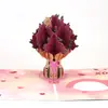 Tarjeta de felicitación con ramo de rosas rojas 3D y lazo para el Día de San Valentín, Tarjeta de regalo de cumpleaños creativa hecha a mano, Venta al por mayor transfronteriza