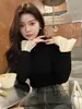 Transfronterizo una generación de otoño e invierno de terciopelo lijado acolchado cálido por dentro manga de cuerno manga larga camiseta chaqueta interior para mujer