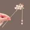 Horquilla clásica con diseño de orquídea magnolia Hanfu, antigua, para el pelo, estilo cheongsam chino, con borlas, accesorios de alta gama para el cabello.
