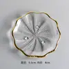 Porta-copos de Vidro para Xícara de Chá Pintado à Mão em Dourado Estilo Japonês, Suporte de Vidro Cristal Transparente Resistente ao Calor para Xícara de Chá, Xícara e Pires Redondos Isolados