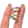 Anel Colorido Retro Dopamina com Zircônia Esmaltada Estilo Francês Anel Camada para Dedo Indicador para Mulheres