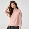 Suéter de Cashmere 35% Cor Pura Modelo Novo 2026 para Mulheres, Gola Alta Meia, Renda em Patchwork, Corte Justo, Suéter Base Tricotado