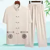 Traje Tang Delgado de Verano para Hombre, de Mediana Edad y Anciano, Conjunto de Manga Corta de Seda de Hielo, Estilo Retro Chino Hanfu Casual Atuendo de Papá, Estilo Chino