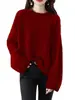 Suéter informal de punto para mujer, estilo casual y relajado para otoño e invierno, comercio exterior transfronterizo, jersey de cuello redondo de color liso suelto, top básico de punto