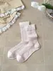 Meias Femininas de Seda Respiráveis, Meias Fofas de Renda na Altura da Panturrilha, Estilo Simples, Meias Coloridas Doces para o Verão