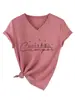 Camiseta Feminina Casual Versátil Estilosa de Manga Curta com Decote em V - Peça Básica Happy Camper Amazon Ebay Site Independente