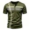 Camiseta Henley de Rayas para Hombre Verano Casual Cuello Henley Manga Corta Camisa Moderna Holgada