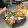 Cesta de Presente Tecida de Plástico Fofa Bolsa de Mão Cesta de Presente Estilo Fresco Bolsa de Praia Tote Bolsa Feminina