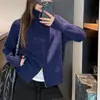Cárdigan de punto liso, corte holgado, para mujer, engrosado para otoño e invierno, con cremallera y cuello alto, un suéter casual y simple que se puede combinar fácilmente con varios atuendos