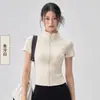 Zíper completo gola alta manga curta design de espinha de peixe suporte tridimensional yoga ciclismo ao ar livre multi-cena vestível dropshipping