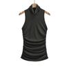 Chaleco sin mangas plisado de cuello alto medio para chica sexy americana, nueva prenda exterior de verano para mujer, top ajustado y adelgazante con cintura baja