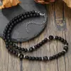 Collar Nuevo con Perlas Transfronterizo para Hombre Moderno Hip-Hop Nicho Punk Acero Inoxidable Negro Mate Facetado Ágata Negra Cadena para Clavícula