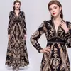 Vestido Estilo Corte Retro Feminino Amarração na Cintura Afunilamento Decote V Mangas Bufantes Estampa Floral Barra Larga Longo