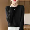 Suéter pronto para vestir de primeira linha sem costura feminino 2024 outono e inverno novo all-match gola redonda plus size camisa de base de malha