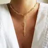 Clip de Acero Inoxidable Versátil Transfronterizo Lariat Collar Grueso Dorado Joyería de Moda Tendencia Collar Regalo para Niñas