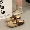 Chinelos Novos Fechados Versáteis 2024 Estilo Coreano Retrô Cor Blocada Japonesa com Solado Macio para Mulheres, Meio-Chinelos Fofos e Peculiares Estilo Birkenstock para Uso Externo