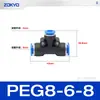 Conector neumático de plástico azul en T PY6 tubo de gas inserción rápida PW junta rápida PEG12-8/4/10 reductor
