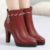 Botas Femininas Curtas para Primavera e Outono, Botas Simples com Salto Alto, Novas Botas Forradas com Lã Outono e Inverno 2025, Salto Grosso de 9cm, Sapatos de Couro Macio com Algodão, Sapatos de Inverno
