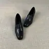 Versión de cuero suave~Mocasines de mujer vintage con tacón grueso, estilo slip-on, tacón medio, punta cuadrada, zapatos pequeños de cuero elegantes y sofisticados