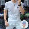 Camiseta de algodón mercerizado para hombre, de moda, de cuello redondo, manga corta, elegante, moderna, con letras, ligera, de lujo y corte entallado, de verano 2025
