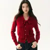 Intelectual e elegante~Novo cardigã de caxemira outono e inverno para mulheres, com design fluido, suéter de tricô, cardigã curto e peça de outer wear