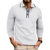 Camisa tipo polo de manga larga de color liso para hombre, estilo europeo y americano, con cuello camisero, corte ajustado, modelo nuevo para Amazon