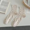 Calcetines de media pantorrilla para mujer para primavera y verano, finos de malla de algodón puro transpirables dulces con volantes de encaje de corazón calcetines holgados