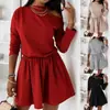 Vestido Falda de Manga Larga para Mujer, Jersey de Color Sólido con Cuello Redondo Off-Shoulder, Delgado, Temperamento, para Viajes, Verano y Otoño 2024