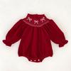 Vestido Vermelho de Natal para Menina Vestido de Primavera e Outono para Bebê Macacão Infantil de Manga Comprida Vestido para Bebê de Um Ano