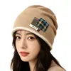 Gorro de punto holgado retro patchwork de invierno, cálido y elegante, con diseño en capas, perfecto para el invierno