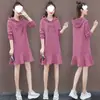 Outono e inverno novo manga longa solta plus size 100kg moderno vestido midi feminino estilo sereia com capuz moletom vestido tendência