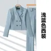 Conjunto de Dos Piezas para Mujer: Blazer Corto de Manga Larga Cruzado con Cuello Pequeño de Traje y Pantalones, Adecuado para Comercio Transfronterizo, Ropa Profesional de Primavera, Otoño e Invierno