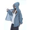 Ropa de Protección Solar con Capucha de Secado Rápido de Seda de Hielo para Hombres y Mujeres en Verano Camisa a Cuadros Fina de Manga Larga Estilo Lazy Chaqueta Holgada para Pareja
