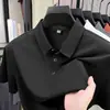 Camiseta masculina de verão de manga curta de alta qualidade, seda gelada, secagem rápida, toque fresco, cor sólida, corte solto, casual, respirável, adequada para pais, polo