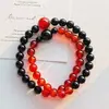 Pulsera vintage de alta calidad con múltiples vueltas de ágata roja natural y ágata negra con diseño de color contrastante