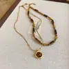 Acero de titanio piedra natural colgante de sol collar de acero inoxidable transfronterizo Maillard temperamento cadena de clavícula joyería nicho al por mayor