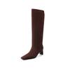 Botas Altas de Moda Elegantes Marrones de 5.5 cm con Pliegues, Nuevo Estilo Otoño e Invierno 2026, Punta Cuadrada, Tacón Grueso, Tubo Alto, Botas de Montar