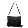 Bolsa de Gran Capacidad para Mujer 2025 Verano Nueva Moda Retro Bolso de Hombro Único Cruzado Bolso con Textura Remache Borla