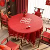 Toalha de Mesa Redonda Festiva, Sem Lavagem, Impermeável, à Prova de Óleo, Toalha de Mesa Vermelha para Decoração de Casamento, Toalha de Mesa para Mesa de Centro com Atmosfera de Ano Novo