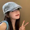 Gorra de Vaquero Lavado Estilo Primavera y Verano, Estilo Retro Japonés, Boina Adelgazante, Gorra de Artista para Cabeza Grande de Uso Inverso