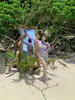 Traje de baño de manga larga protector solar para mujer talla grande, estilo coreano, adelgazante y favorecedor de la figura, conjunto de tres piezas, cobertura de bikini para vacaciones en la playa