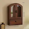 Armário de Armazenamento de Mesa Prateleira de Armazenamento Armazenamento de Cosméticos Pequeno Armário de Madeira Porta de Vidro Assado Armazenamento de Diversos de Mesa