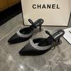 Invierno 2024 Nuevo Punta Púrpura Tacón Fino Tacón Alto Poco Profundo Correa de Pedrería Sandalias de Satén Zapatillas de Medio Uso Mujeres