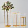 Accesorios de Boda Transfronterizos Candelabro Artesanías Caja Galvanizada Dorada Estante de Hierro Cuboide Soporte para Flores Geométrico Guía de Camino