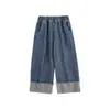 Jeans de Moda Wulibu Yi Personalizados para Niñas con Bloques de Color y Puños, Pantalones Rectos Sueltos Lindos para Primavera y Otoño