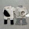 Pantalones acampanados con forro polar para bebé, estilo coreano, a cuadros, para otoño e invierno, deportivos, ajustados, de algodón, con rizos, para niña
