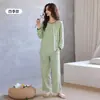 Algodão Puro2026 Novo Pijama de Outono para Mulheres, Manga Longa, Calça Longa, Gola Redonda, Tamanho Grande, Solto, Conjunto para Casa