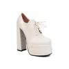 Zapatos de plataforma de encaje zapatos de tacón alto zapatos 32 comercio exterior 43 zapatos de vestir boca profunda escenario gruesos primavera y otoño a cuadros nuevos zapatos de vestir verdes
