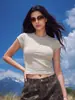 Roupa Feminina Bk de Manga Curta 220g Verão Skm Modeladora Estilo Y2K Hot Girl Básica Versátil Cor Sólida Camiseta de Manga Curta.